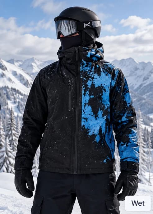 Snow Shift jacket with color revealed by moisture